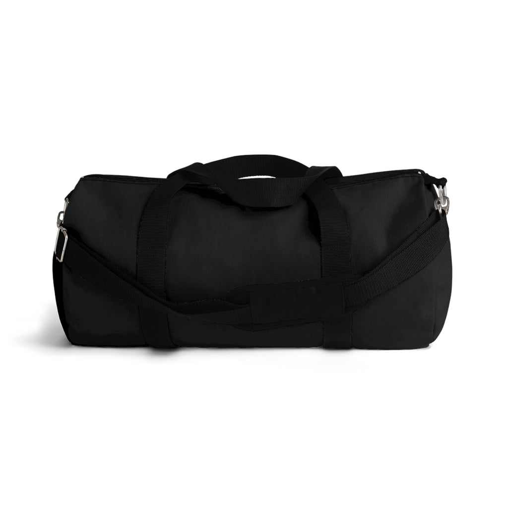 Black duffel bag on a white background