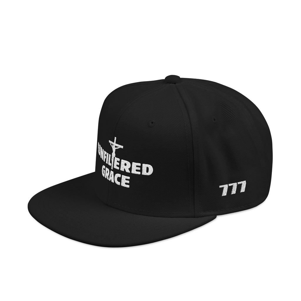 Black cap with 'Unfiltered Grace' and '777' branding