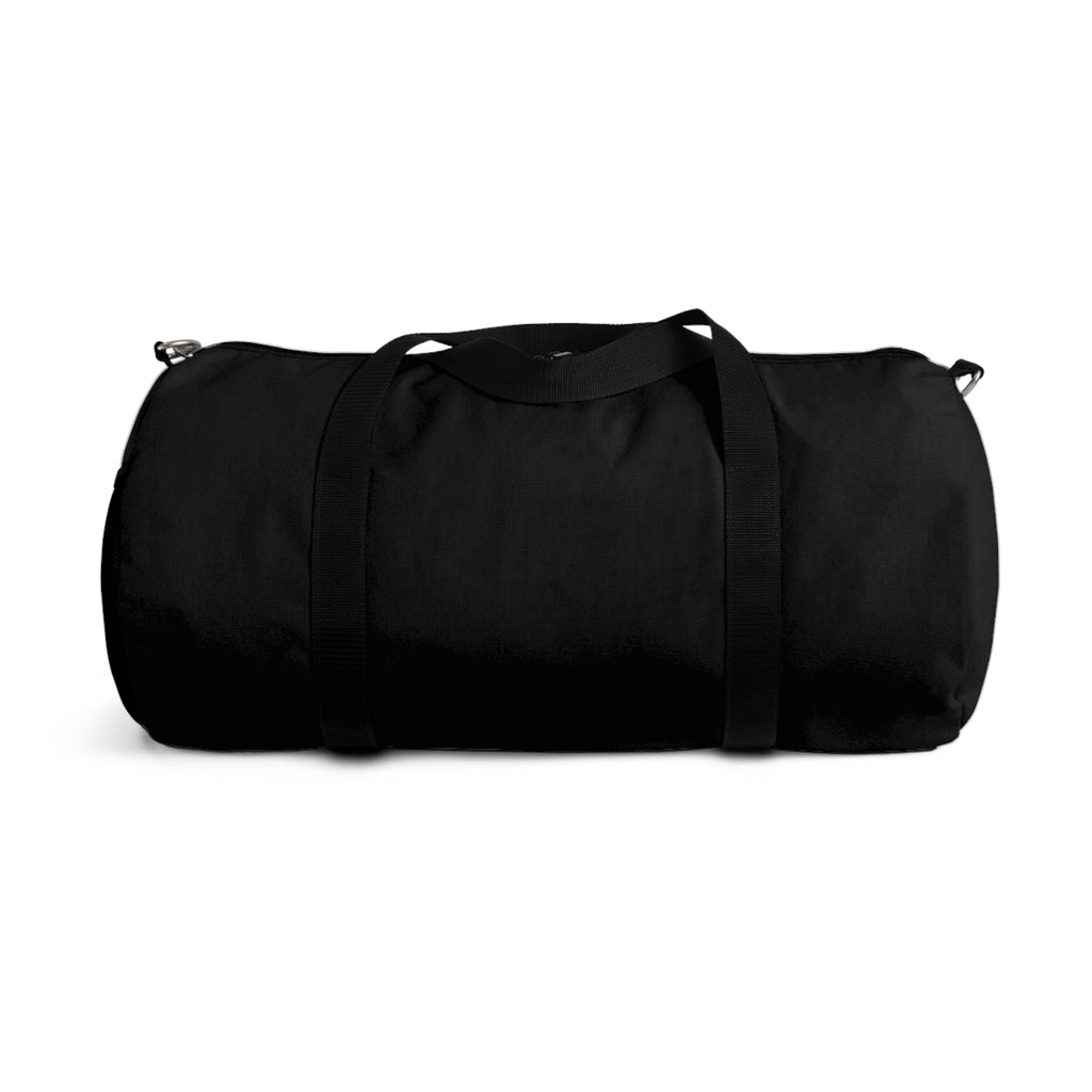 Black duffel bag on a white background