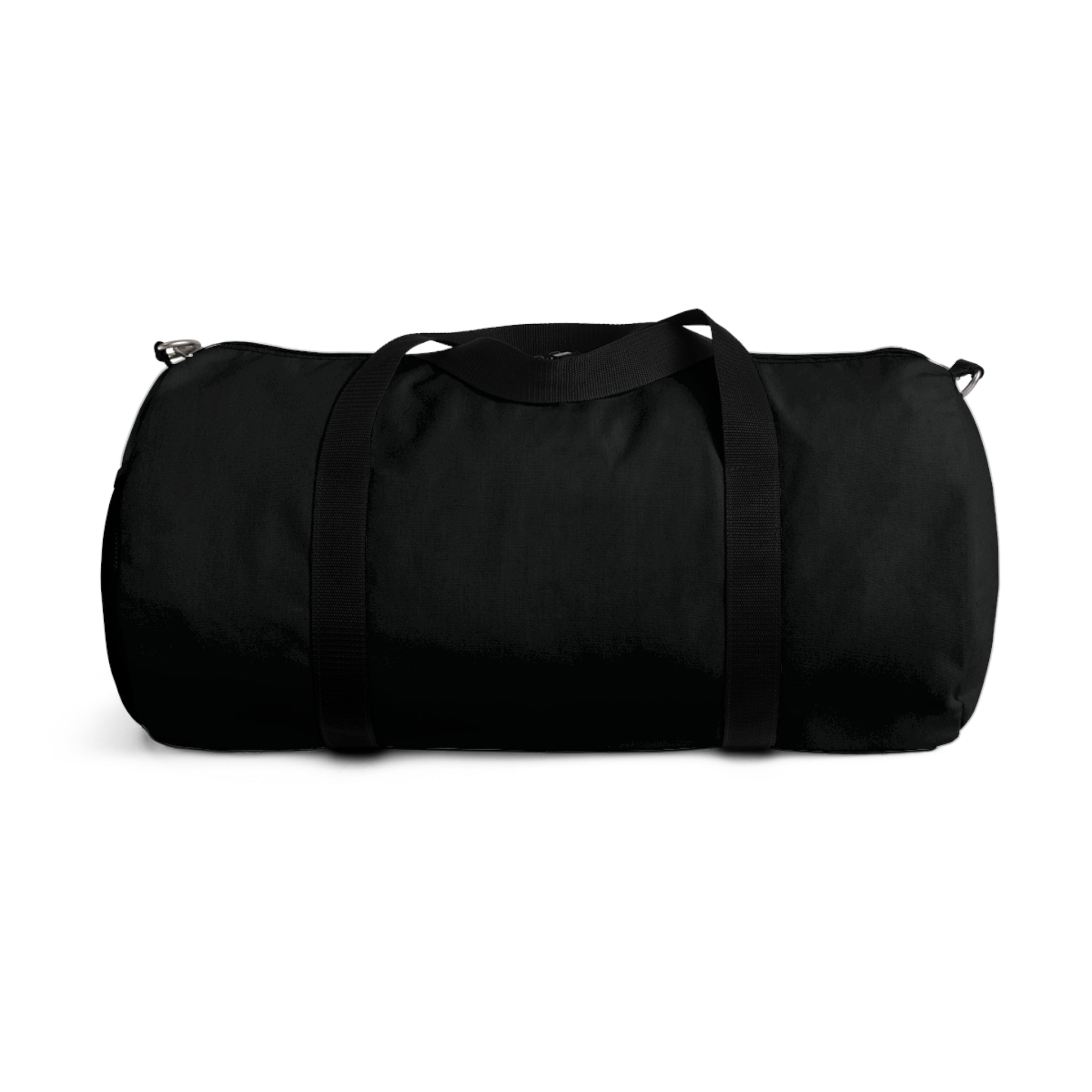 Black duffel bag on a white background