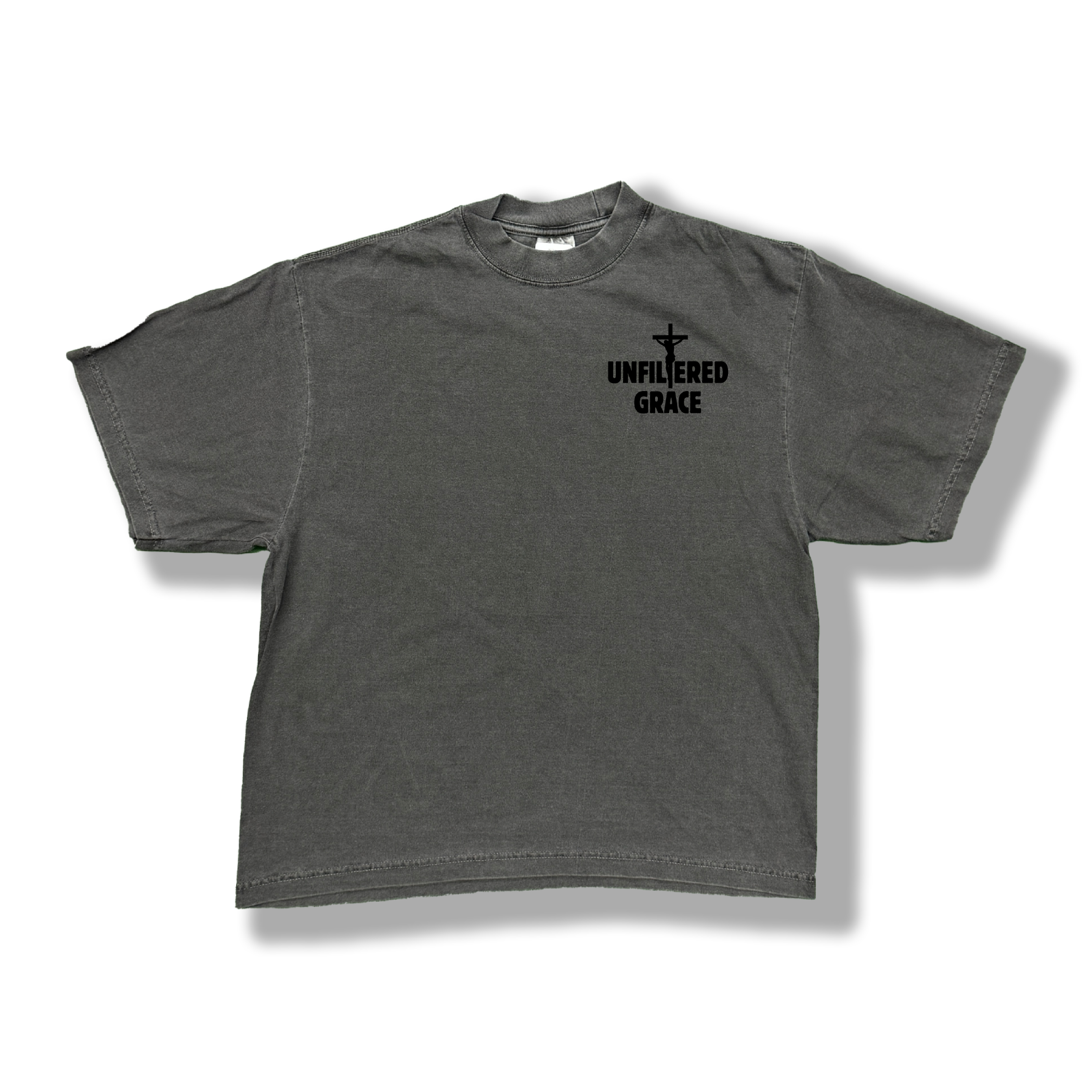 Shadow t-shirt with black 'Unfiltered Grace' logo