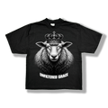 Black t-shirt with a sheep wearing a crown and white 'Unfiltered Grace' text